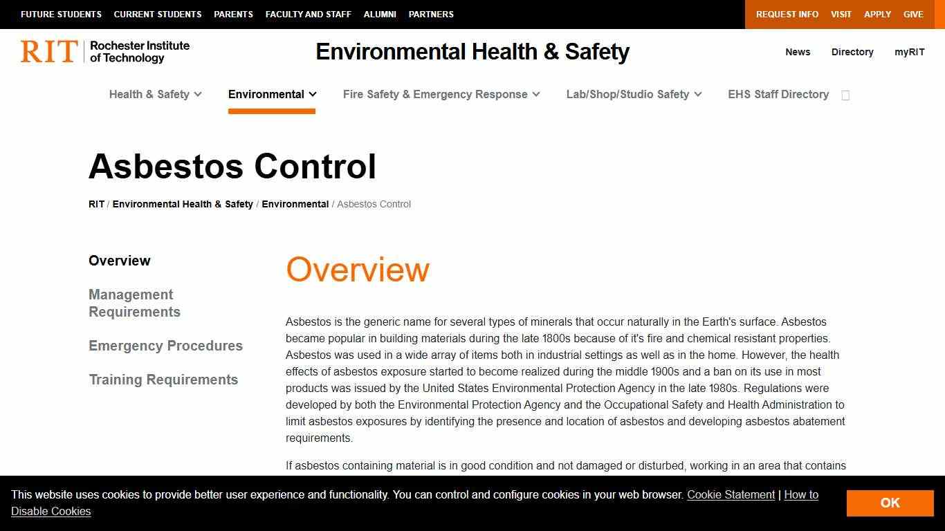Asbestos Control | Environmental Health & Safety | RIT